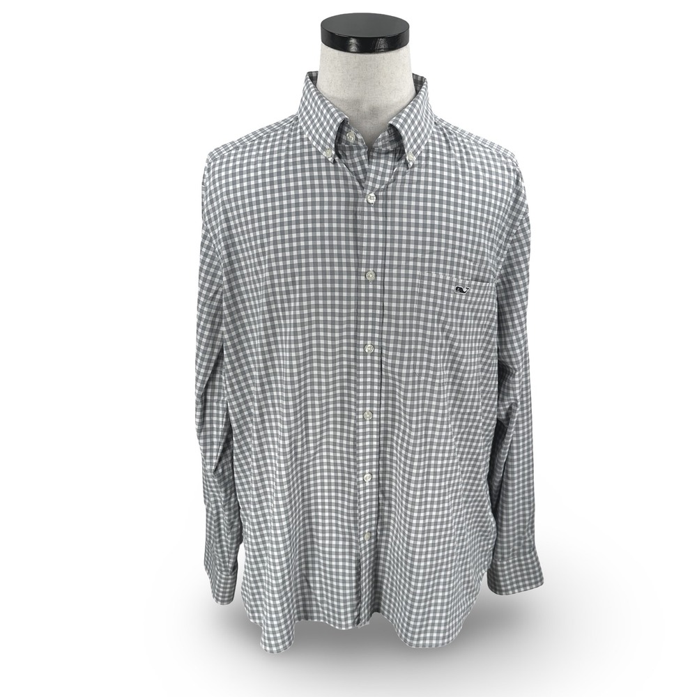 Vineyard Vines On-The-Go Performance Shirt Gray Gingham Button Down Mens‎ XL